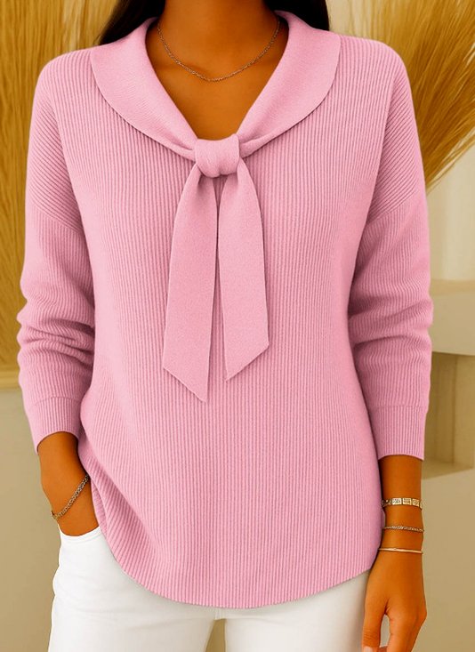 Damen Unifarben Frühling/Herbst Lässig Langarm V-Ausschnitt Baumwolle Pullover