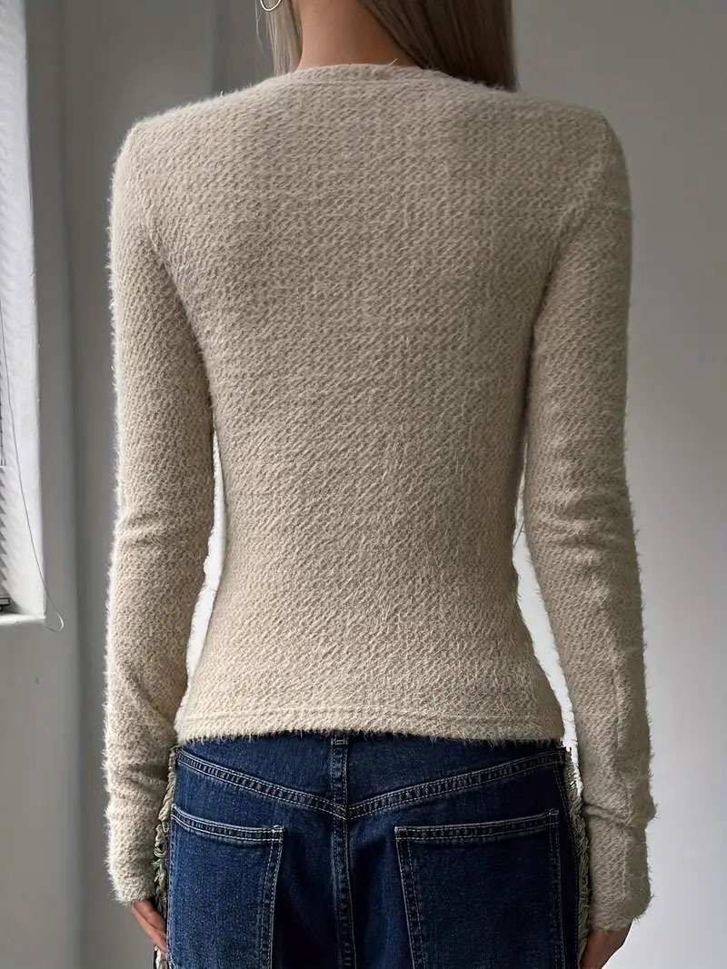 Damen Unifarben Langarm T-Shirts T-Shirt Rundhals Nahtverarbeitung Lässig Frühling/Herbst Oberteile