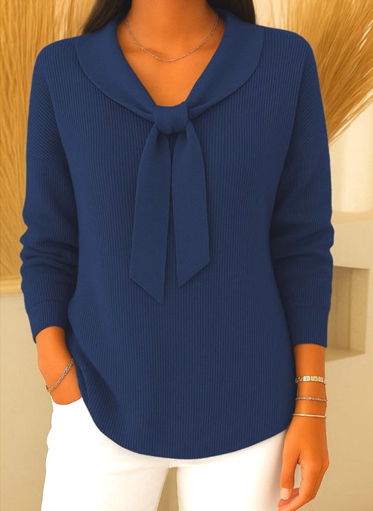 Damen Unifarben Frühling/Herbst Lässig Langarm V-Ausschnitt Baumwolle Pullover