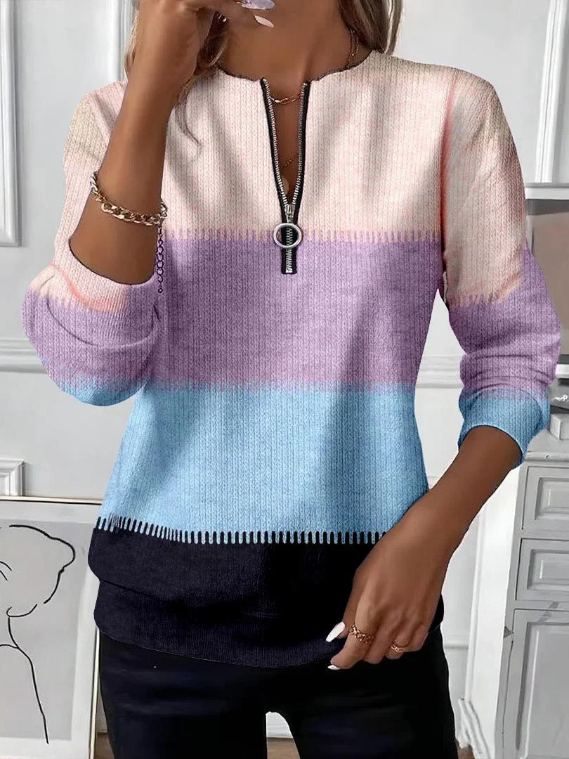 Damen Multifarben Block Rundhals Print Lässig Frühling/Herbst Langarm Sweatshirt