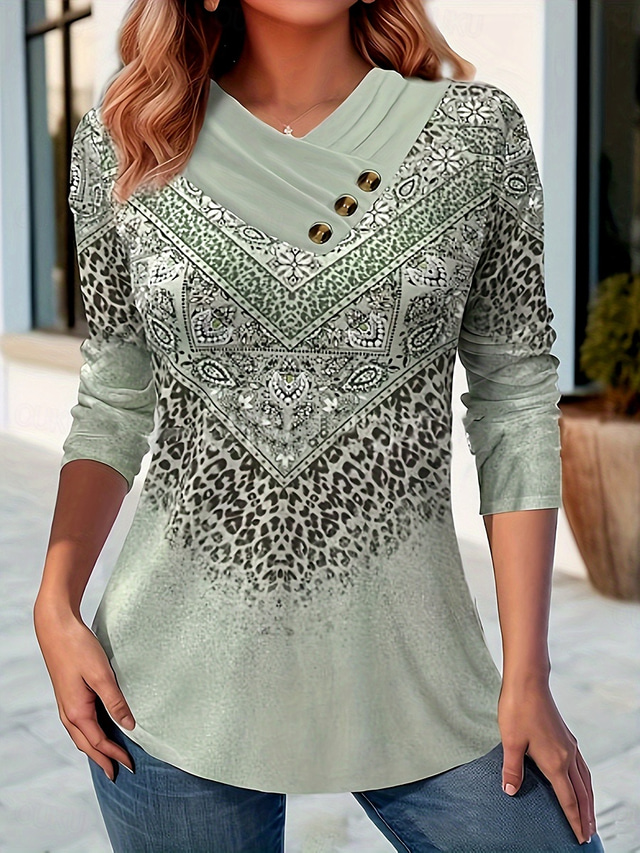 Damen Abstrakt Langarm T-Shirts T-Shirt Kreuzhals Print Lässig Frühling/Herbst Oberteile