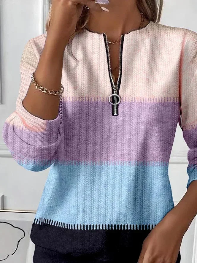 Damen Multifarben Block Rundhals Print Lässig Frühling/Herbst Langarm Sweatshirt