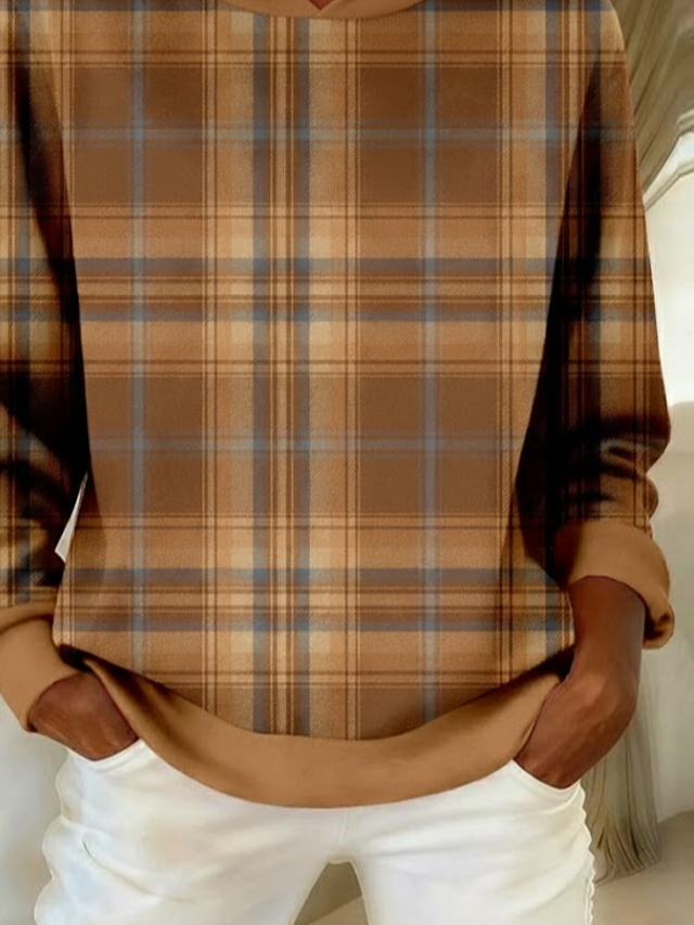 Damen Kariert Frühling/Herbst Print Langarm Lässig Täglich Kapuze