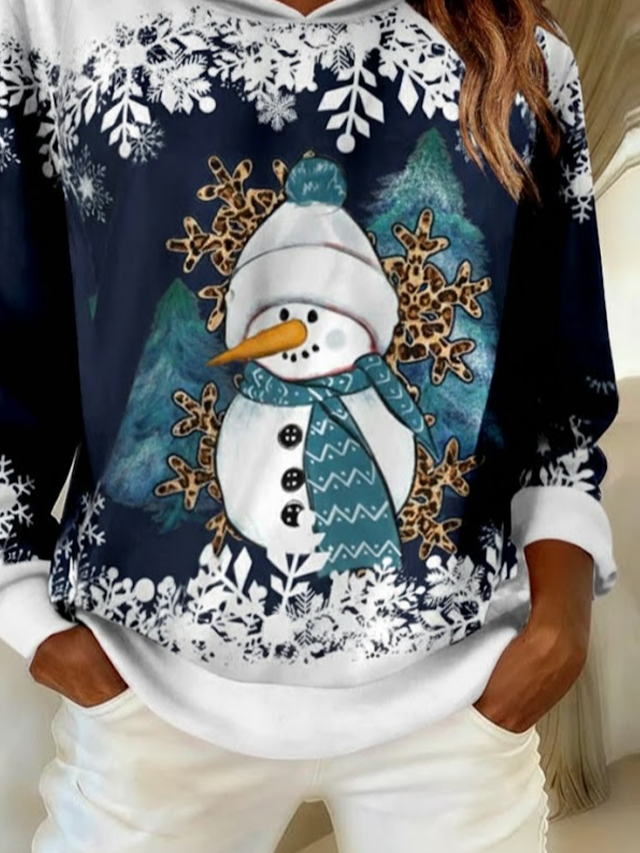 Damen Weihnachtsschneemann Frühling/Herbst Print Langarm Lässig Täglich Kapuze