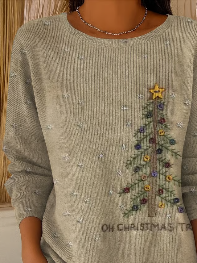 Damen Weihnachten Print Frühling/Herbst Lässig Langarm Rundhals Pullover