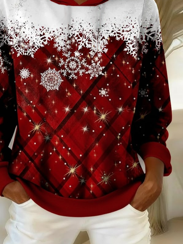 Damen Weihnachten Frühling/Herbst Print Langarm Lässig Täglich Kapuze