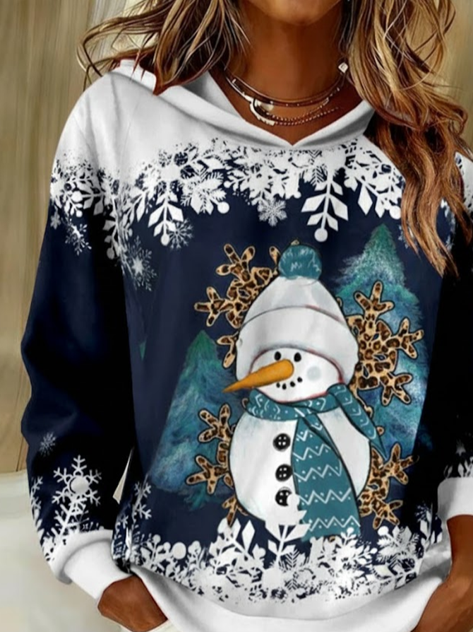 Damen Weihnachtsschneemann Frühling/Herbst Print Langarm Lässig Täglich Kapuze