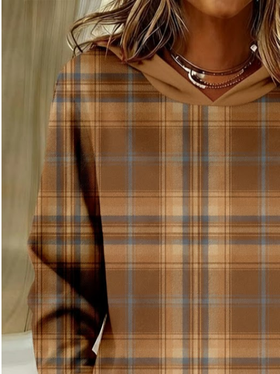 Damen Kariert Frühling/Herbst Print Langarm Lässig Täglich Kapuze
