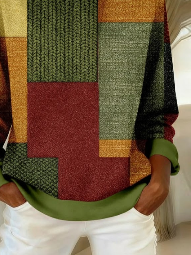 Damen Multifarben Block Frühling/Herbst Print Langarm Lässig Täglich Kapuze