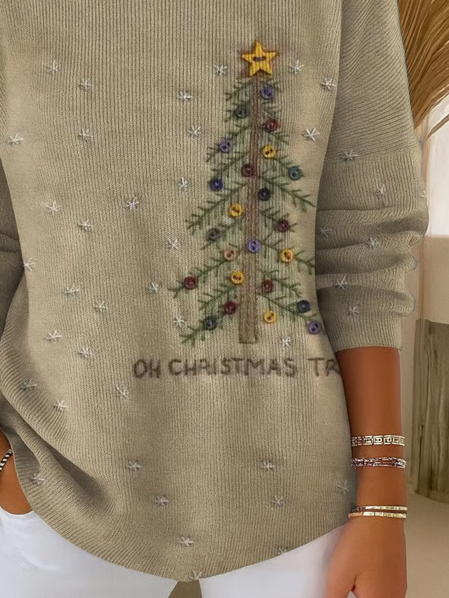Damen Weihnachten Print Frühling/Herbst Lässig Langarm Rundhals Pullover