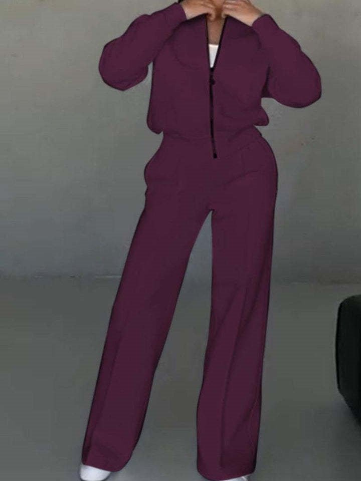 Damen Unifarben Nahtverarbeitung Zweiteiliges Set Täglich Langarm Lässig Frühling/Herbst Bluse mit Hose Matching Set