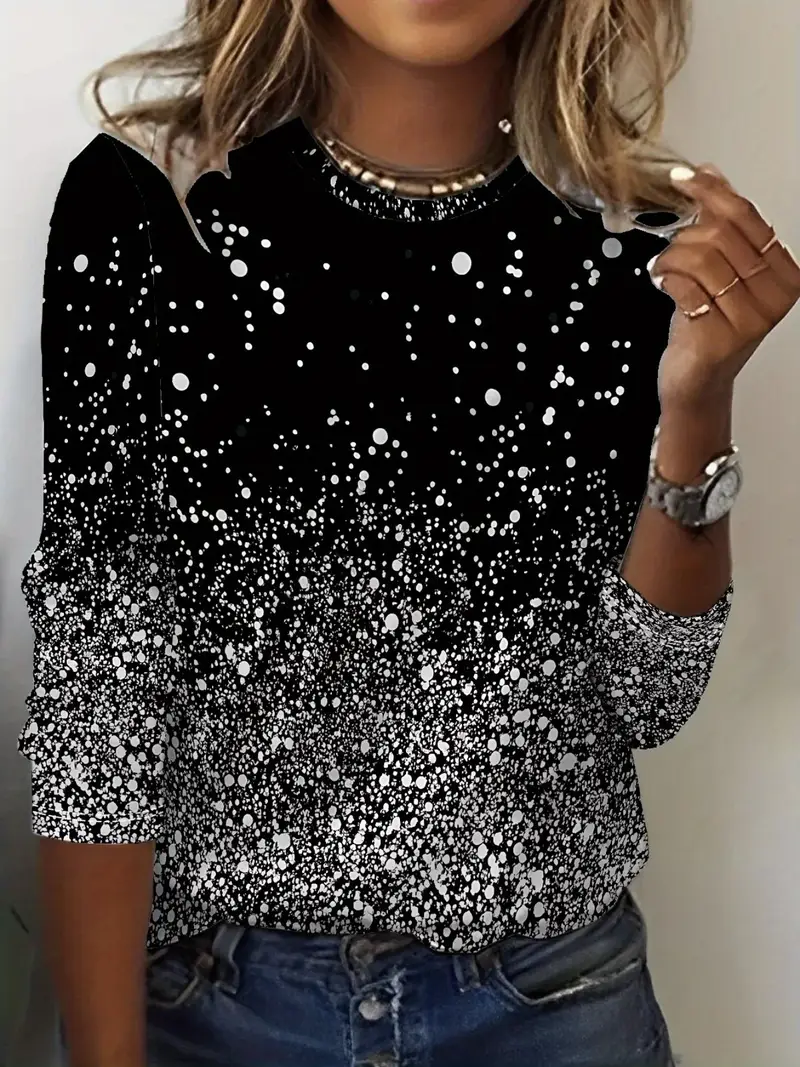 Damen Abstrakt Langarm T-Shirts T-Shirt Rundhals Print Lässig Frühling/Herbst T-Shirt mit Grafik Oberteile