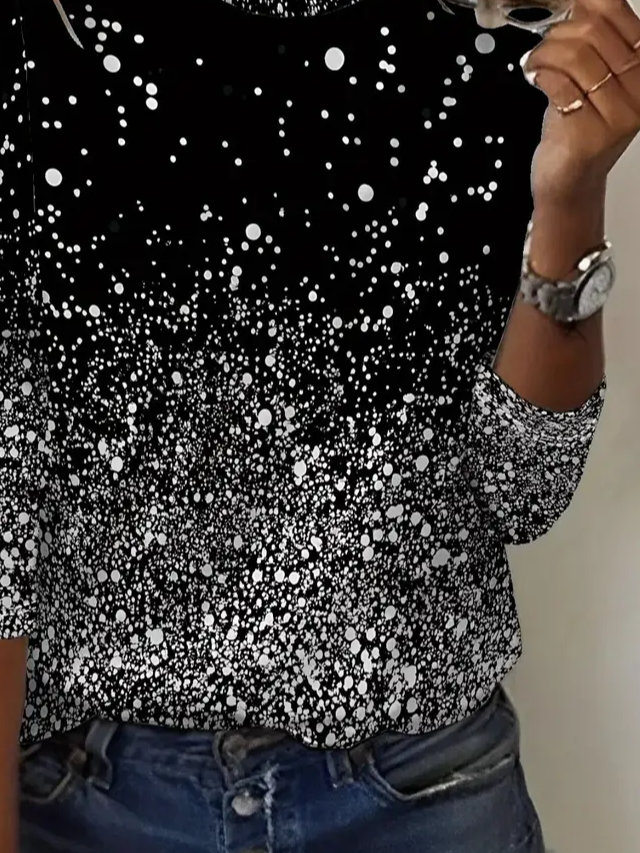 Damen Abstrakt Langarm T-Shirts T-Shirt Rundhals Print Lässig Frühling/Herbst T-Shirt mit Grafik Oberteile