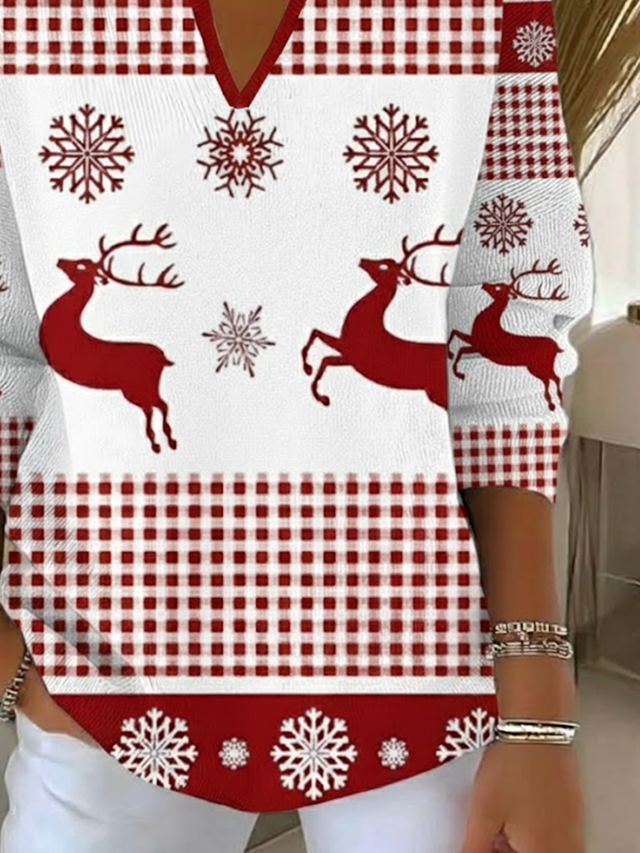 Damen Weihnachten Print Frühling/Herbst Lässig Langarm Schalkragen Pullover