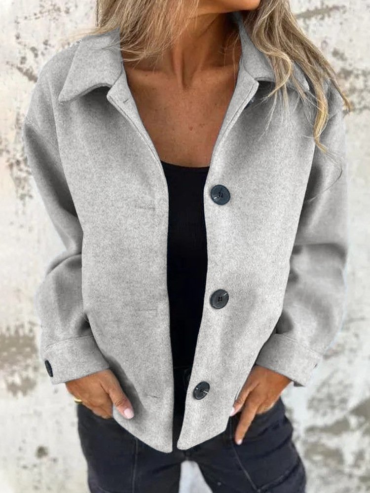 Damen Frühling/Herbst Oberbekleidung Retro Nahtverarbeitung Unifarben Langarm Schalkragen Jacke
