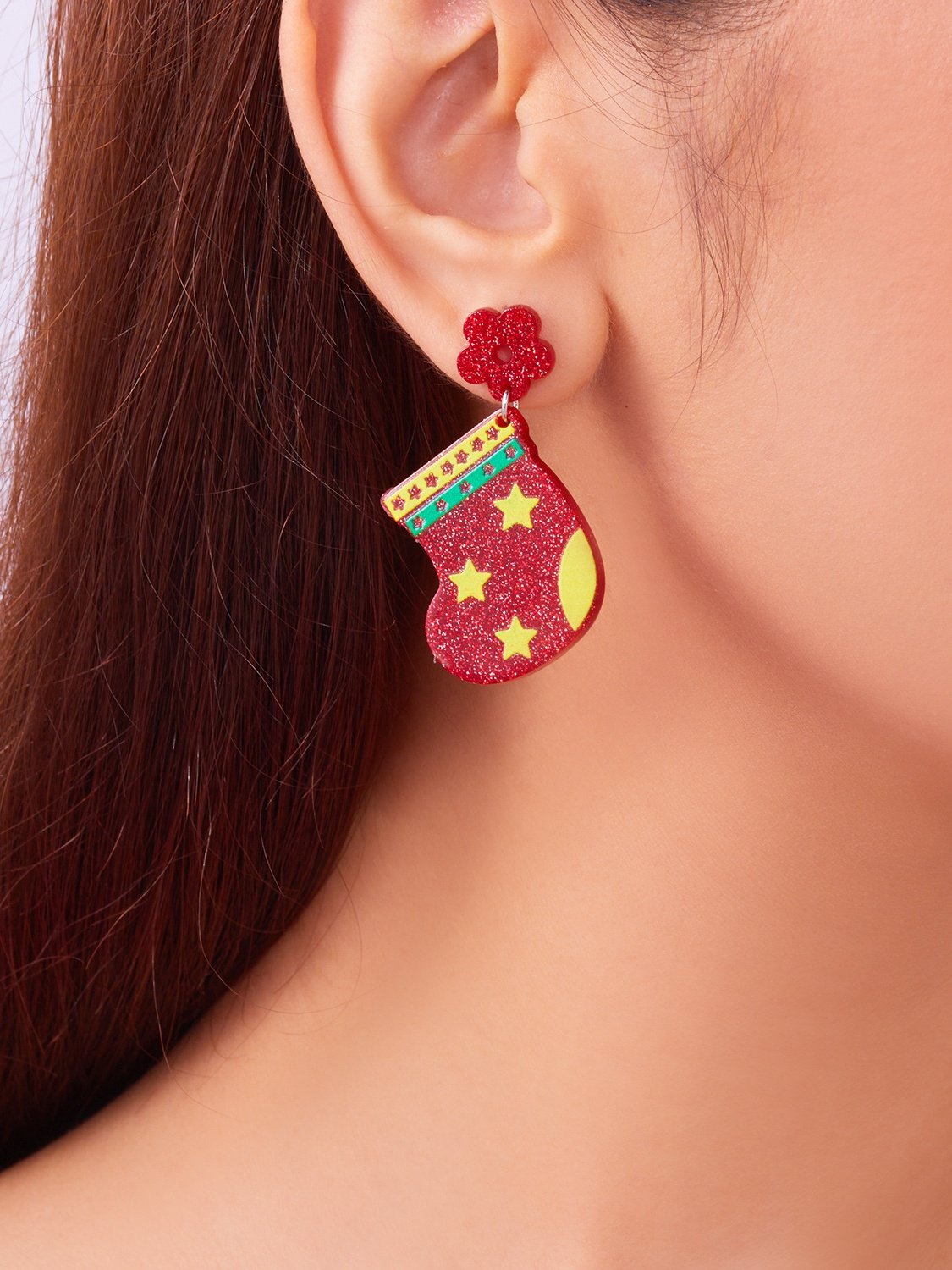 Weihnachten Ohrringe Fashion Acryl Print Weihnachtsbaum Weihnachten Strümpfe Handschuhe Patchwork Ohrringe Weihnachten Urlaub Party Ohrringe