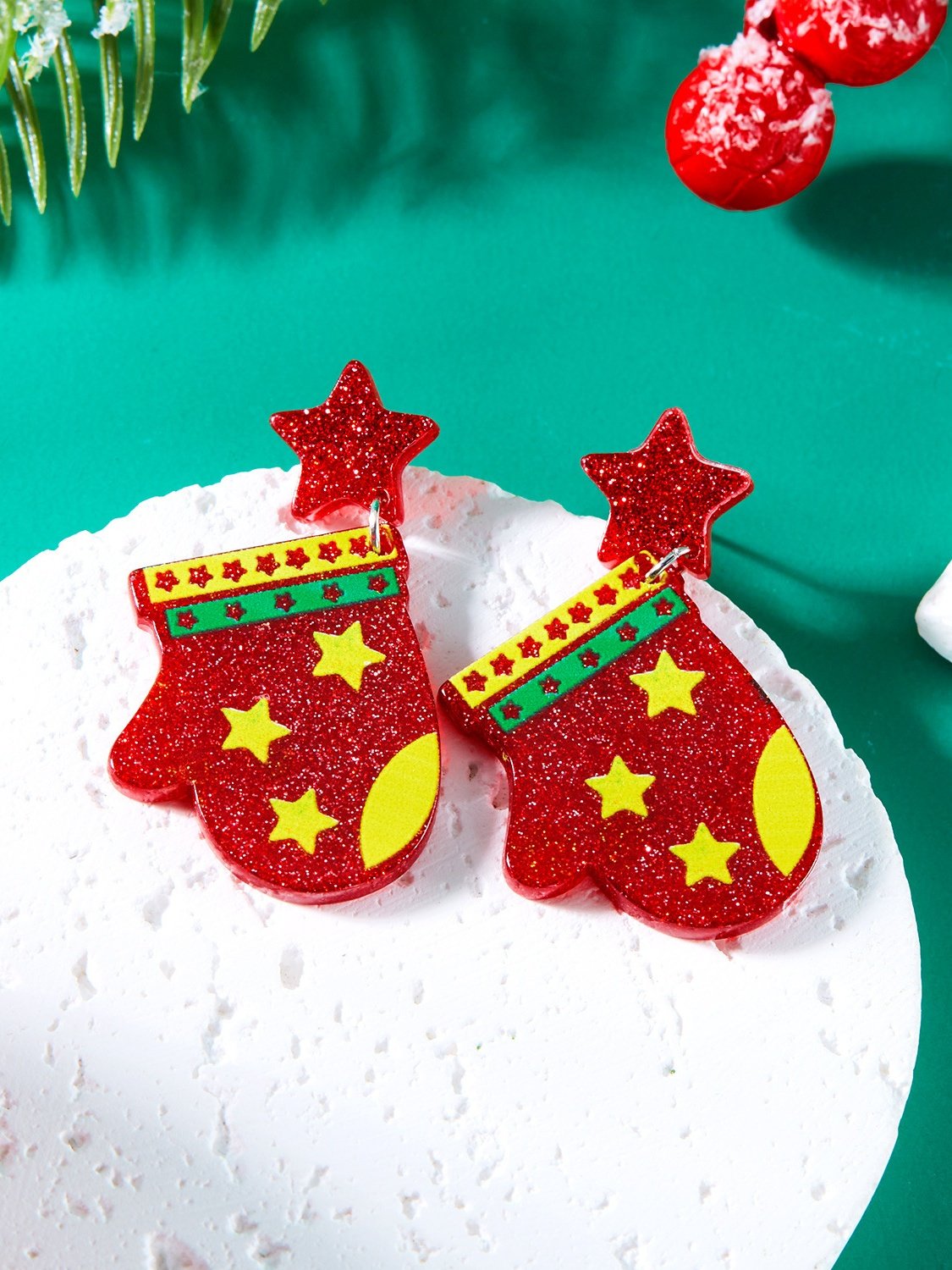 Weihnachten Ohrringe Fashion Acryl Print Weihnachtsbaum Weihnachten Strümpfe Handschuhe Patchwork Ohrringe Weihnachten Urlaub Party Ohrringe