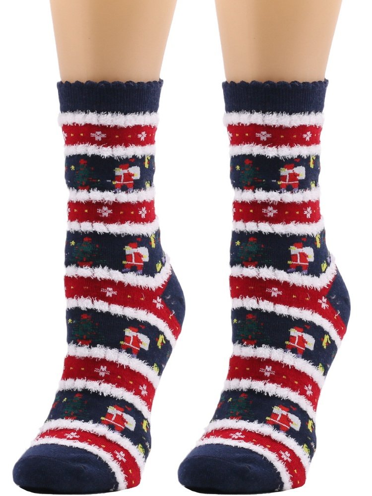 Damen Weihnachten Socken Herbst und Winter Pelz Socken Weihnachtsmann Elch Weihnachtsbaum Schneemann Schneeflocke Gestreift Geschenk Mittelrohr Weihnachten Socken