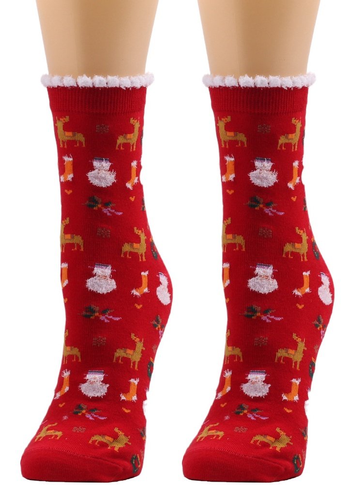 Damen Weihnachten Socken Herbst und Winter Pelz Socken Weihnachtsmann Elch Weihnachtsbaum Schneemann Schneeflocke Gestreift Geschenk Mittelrohr Weihnachten Socken