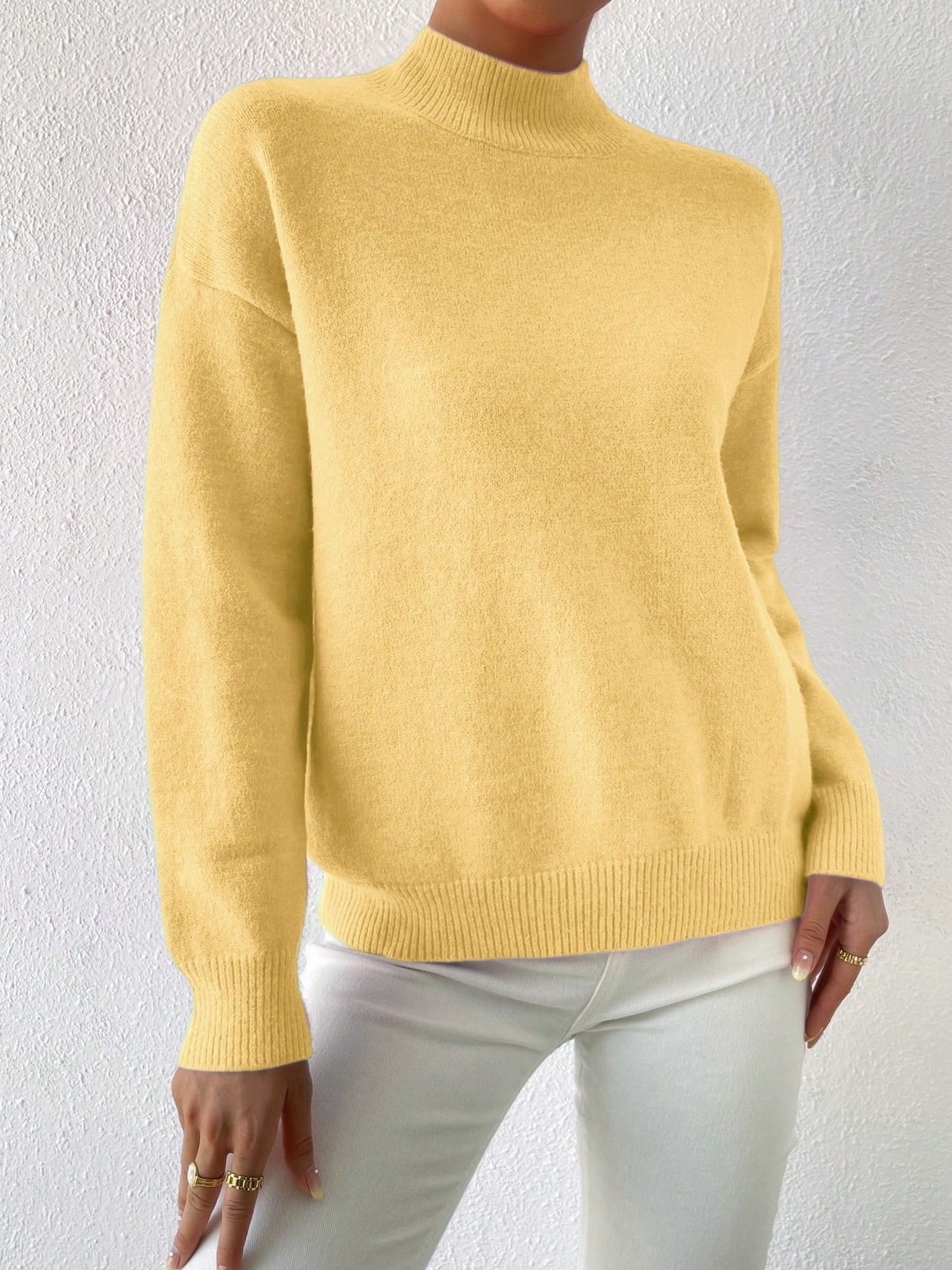 Damen Unifarben Nahtverarbeitung Winter Straße Langarm Mock Neck Pullover