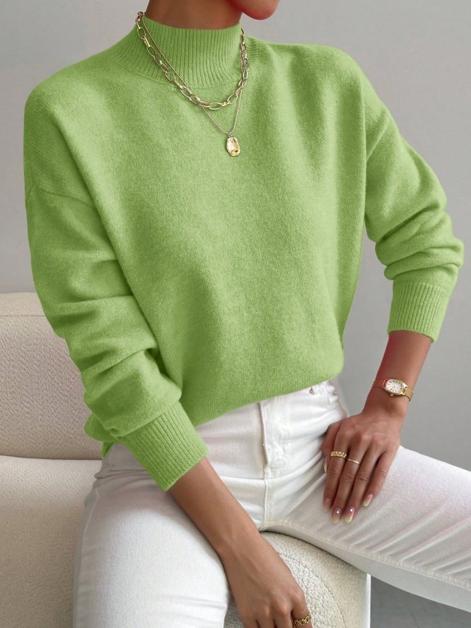 Damen Unifarben Nahtverarbeitung Winter Straße Langarm Mock Neck Pullover