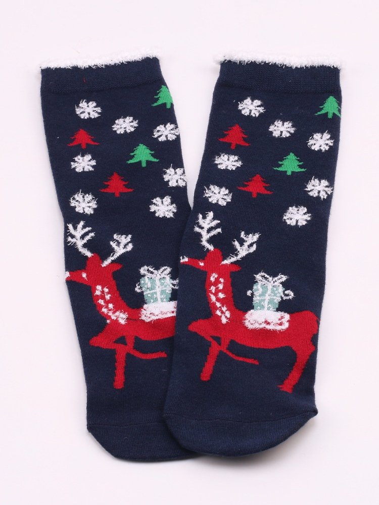 Damen Weihnachten Socken Herbst und Winter Pelz Socken Weihnachtsmann Elch Weihnachtsbaum Schneemann Schneeflocke Gestreift Geschenk Mittelrohr Weihnachten Socken