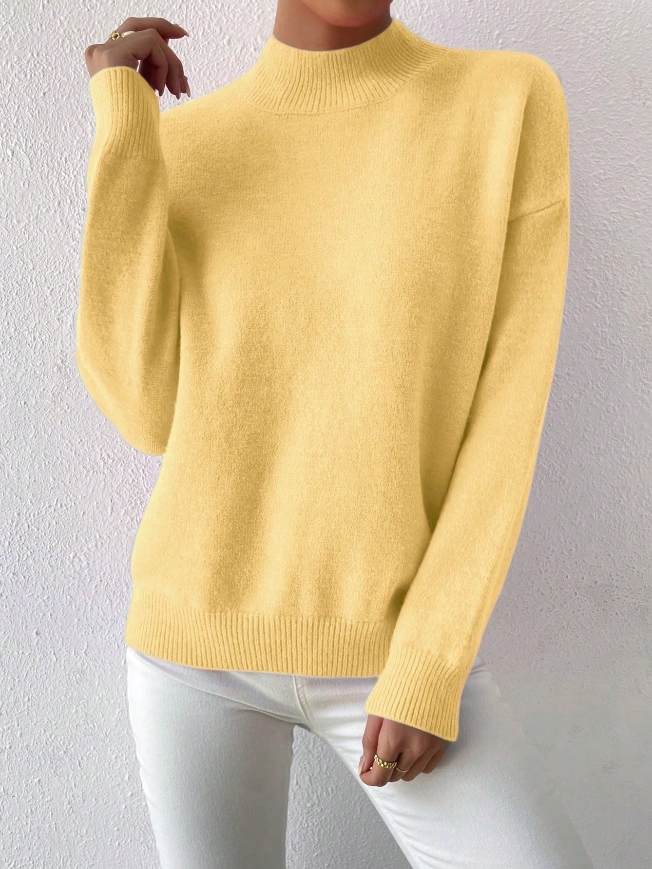 Damen Unifarben Nahtverarbeitung Winter Straße Langarm Mock Neck Pullover