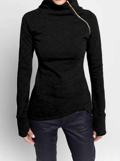 Damen Unifarben Mock Neck Nahtverarbeitung Retro Frühling/Herbst Langarm Sweatshirt