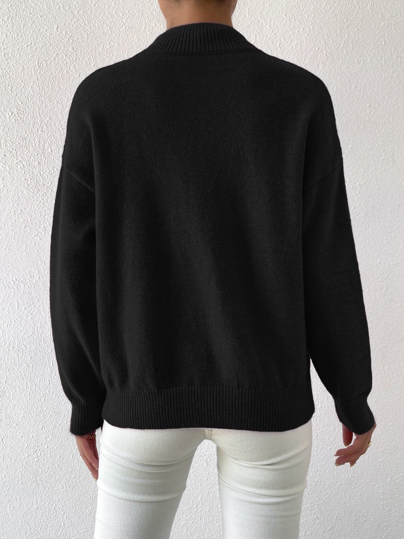 Damen Unifarben Nahtverarbeitung Winter Straße Langarm Mock Neck Pullover