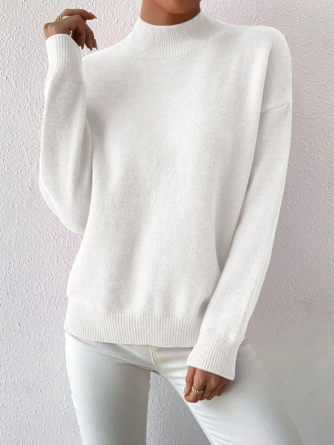 Damen Unifarben Nahtverarbeitung Winter Straße Langarm Mock Neck Pullover