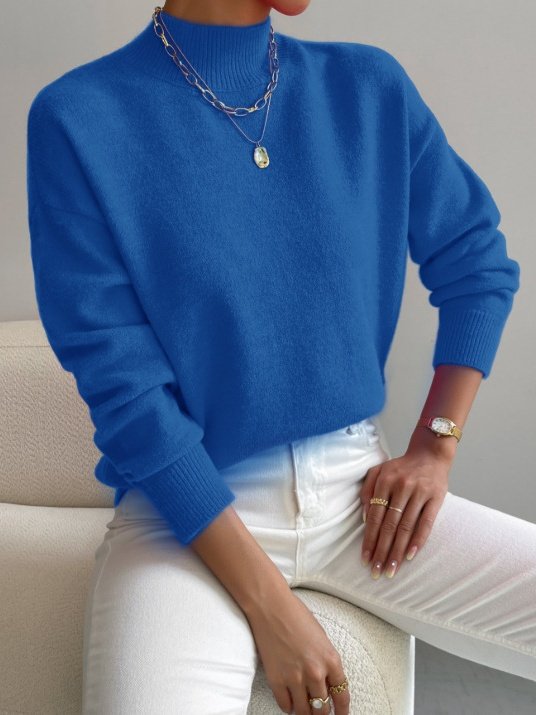 Damen Unifarben Nahtverarbeitung Winter Straße Langarm Mock Neck Pullover