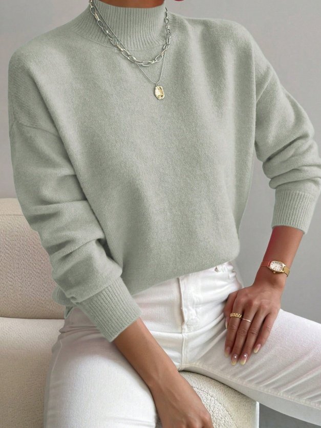Damen Unifarben Nahtverarbeitung Winter Straße Langarm Mock Neck Pullover
