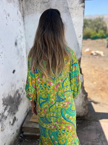 Damen Geblümt Langarm Frühling/Herbst Print Kleid V-Ausschnitt Ballon-Ärmel Täglich Retro Maxikleid T-Shirt-Kleid A-Linien-Kleid