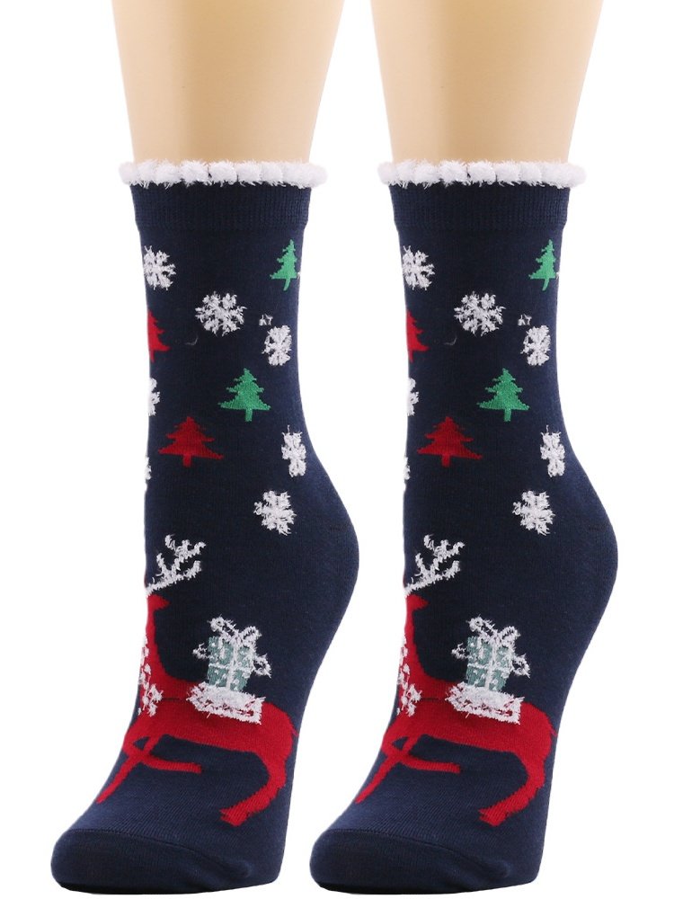 Damen Weihnachten Socken Herbst und Winter Pelz Socken Weihnachtsmann Elch Weihnachtsbaum Schneemann Schneeflocke Gestreift Geschenk Mittelrohr Weihnachten Socken