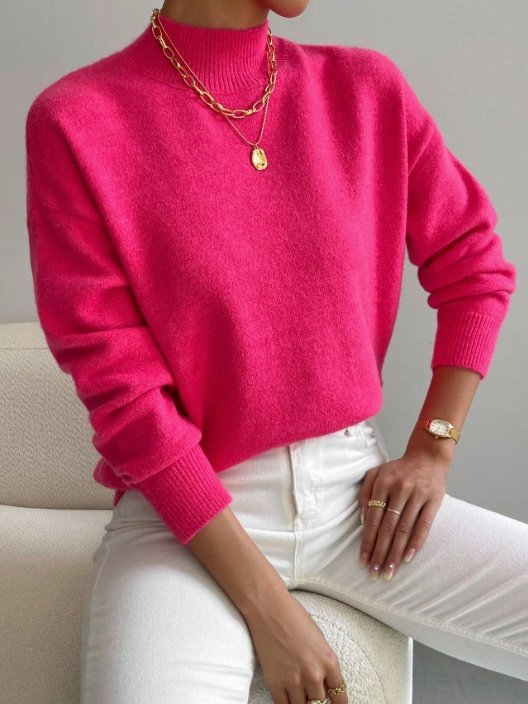 Damen Unifarben Nahtverarbeitung Winter Straße Langarm Mock Neck Pullover