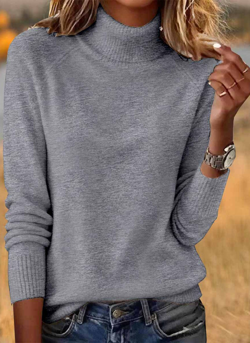 Damen Unifarben Frühling/Herbst Lässig Langarm Rollkragen Baumwolle Pullover