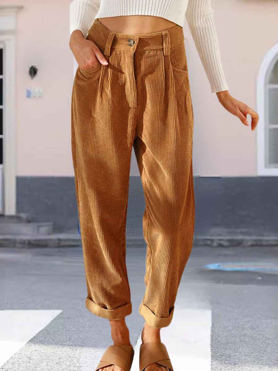 Damen Unifarben Lang Elastische Taille Hose Retro Frühling/Herbst Hose