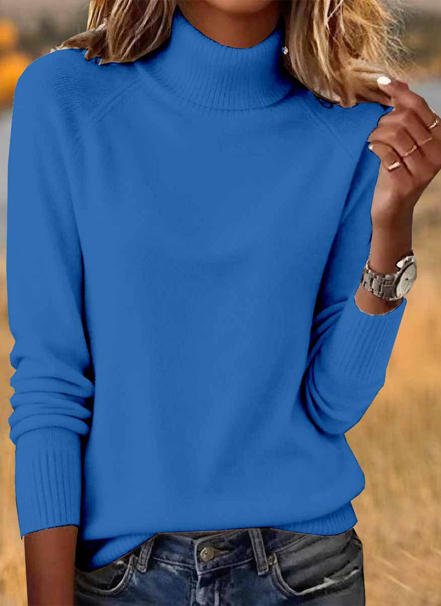 Damen Unifarben Frühling/Herbst Lässig Langarm Rollkragen Baumwolle Pullover
