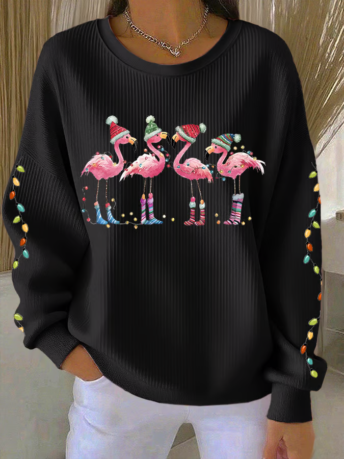 Damen Flamingo Rundhals Print Lässig Frühling/Herbst Langarm Sweatshirt
