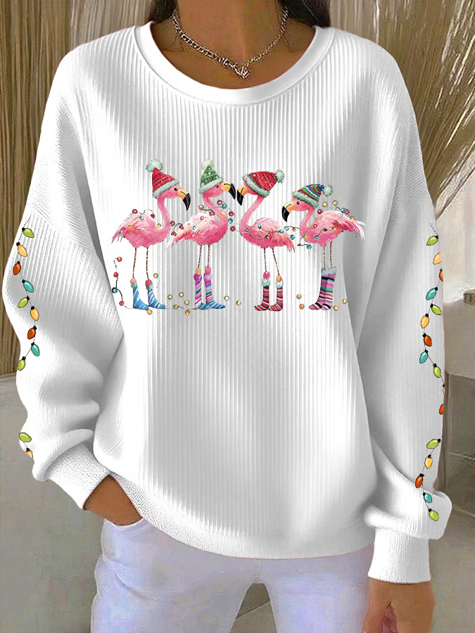 Damen Flamingo Rundhals Print Lässig Frühling/Herbst Langarm Sweatshirt