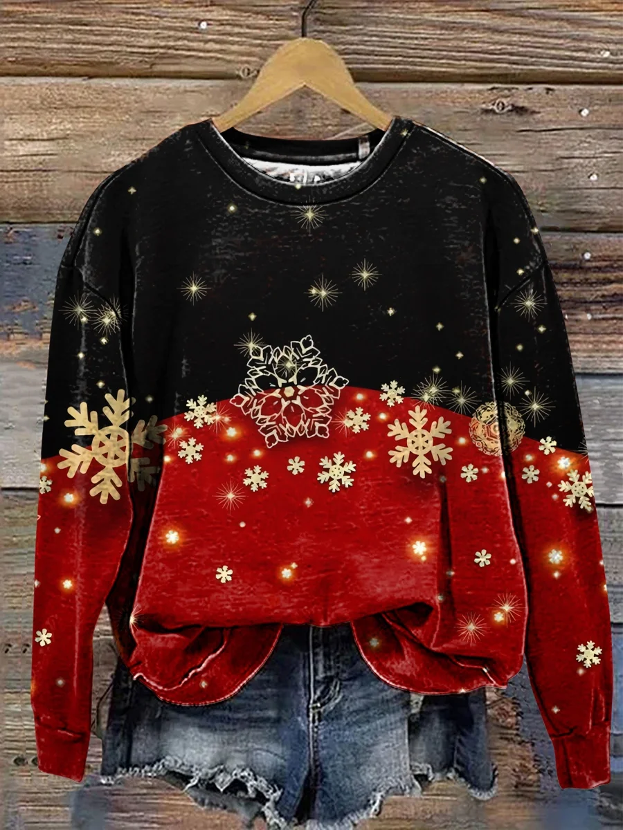 Damen Weihnachten Rundhals Print Lässig Frühling/Herbst Langarm Sweatshirt