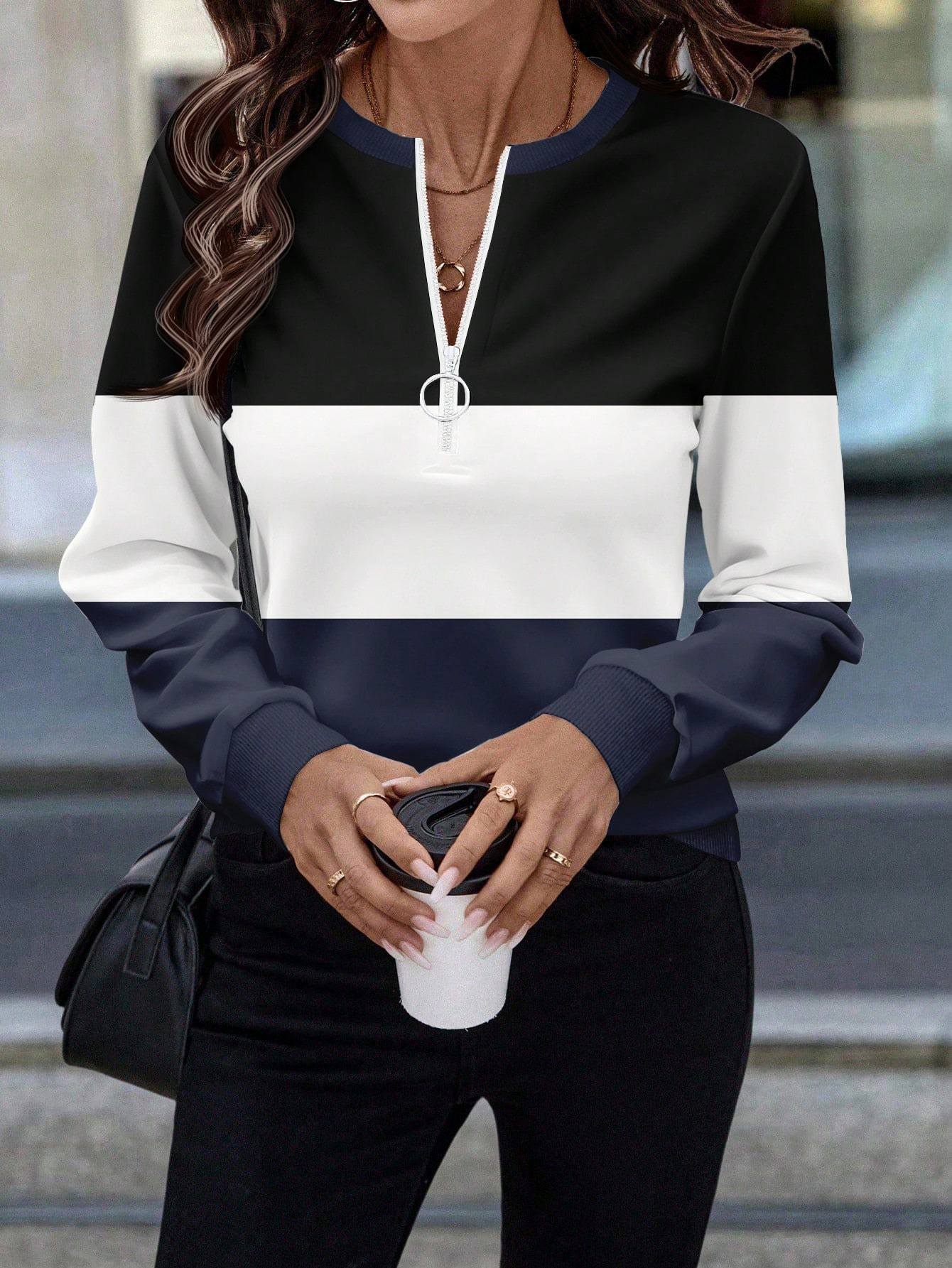 Damen Multifarben Block Rundhals Print Lässig Frühling/Herbst Langarm Sweatshirt