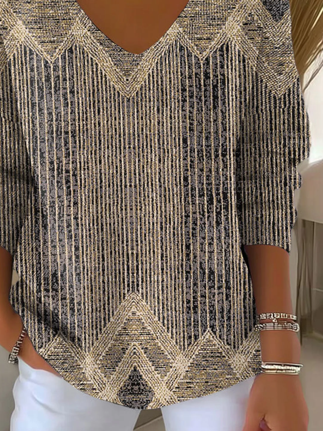 Damen Abstrakt Langarm T-Shirts T-Shirt V-Ausschnitt Print Lässig Frühling/Herbst Oberteile