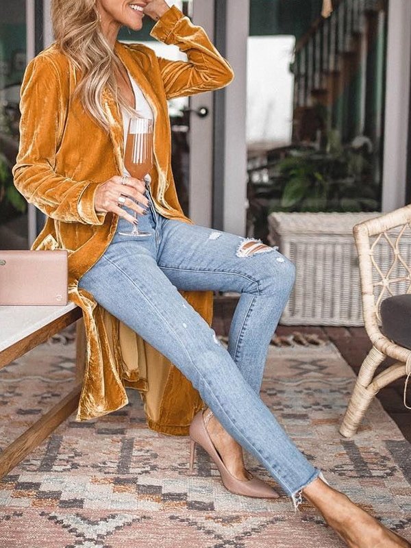 Damen Unifarben Frühling/Herbst Aufdecken Retro Nahtverarbeitung Leicht Strickjacke