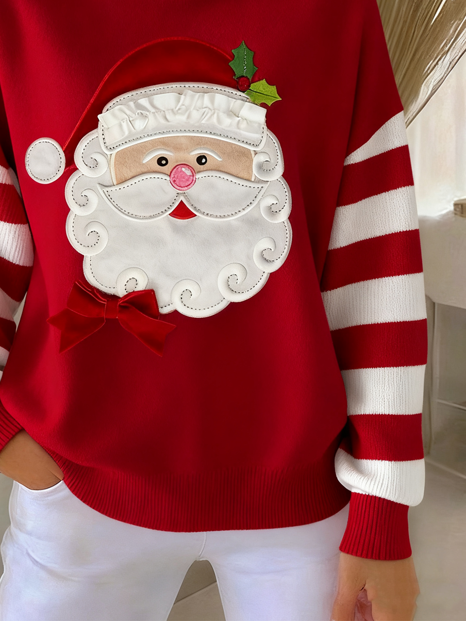 Damen Gestreift Winter Retro Langarm Rollkragen Pullover