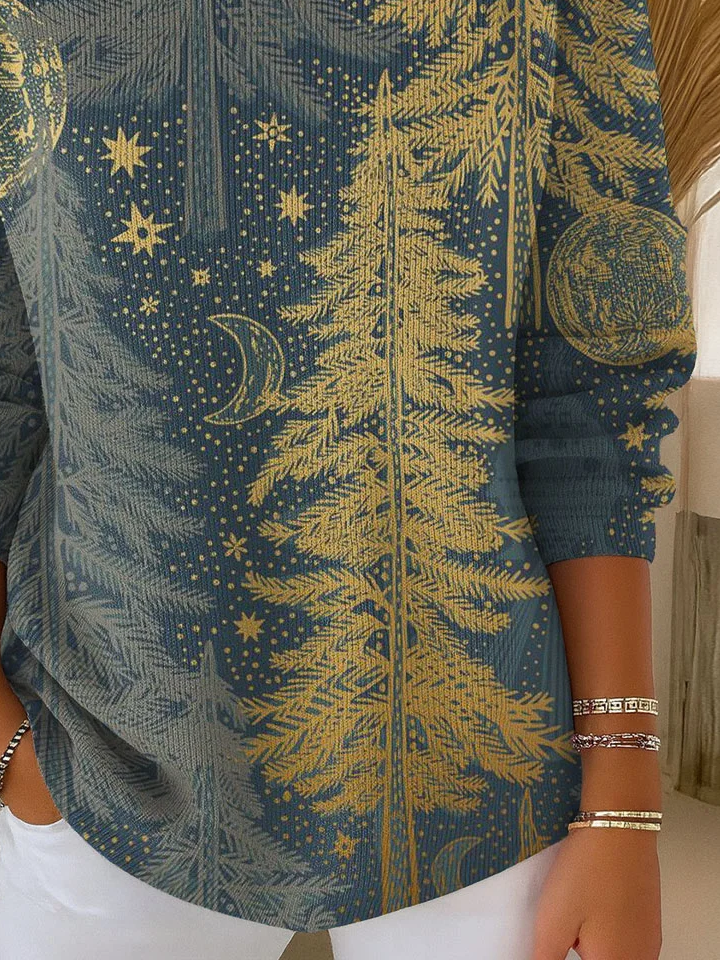 Damen Weihnachten Print Frühling/Herbst Lässig Langarm Rundhals Pullover