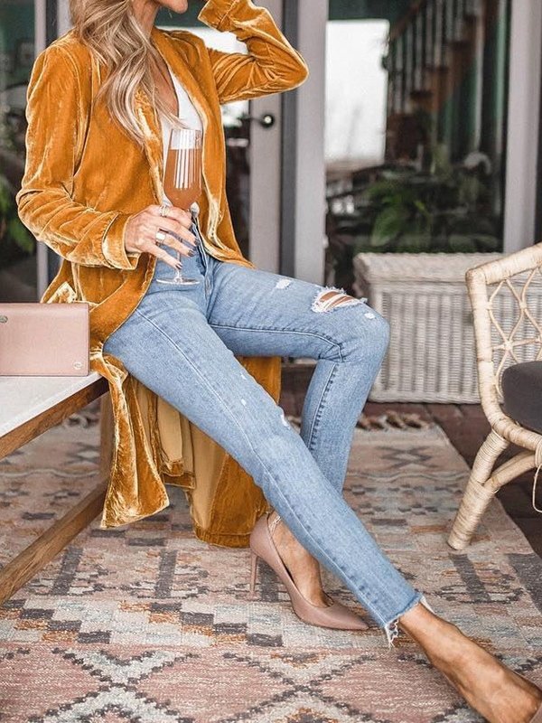 Damen Unifarben Frühling/Herbst Aufdecken Retro Nahtverarbeitung Leicht Strickjacke