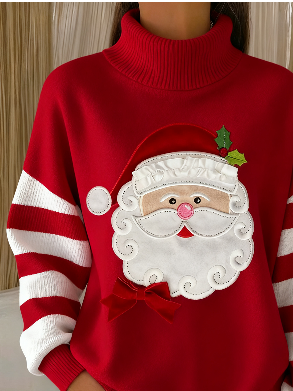 Damen Gestreift Winter Retro Langarm Rollkragen Pullover