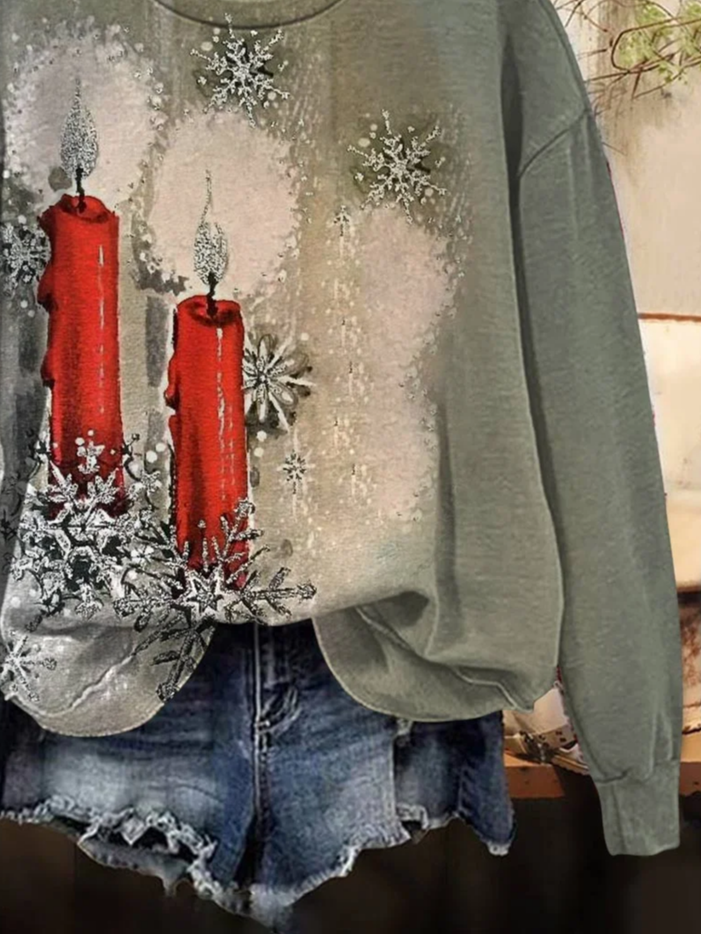 Damen Weihnachten Rundhals Print Lässig Frühling/Herbst Langarm Sweatshirt