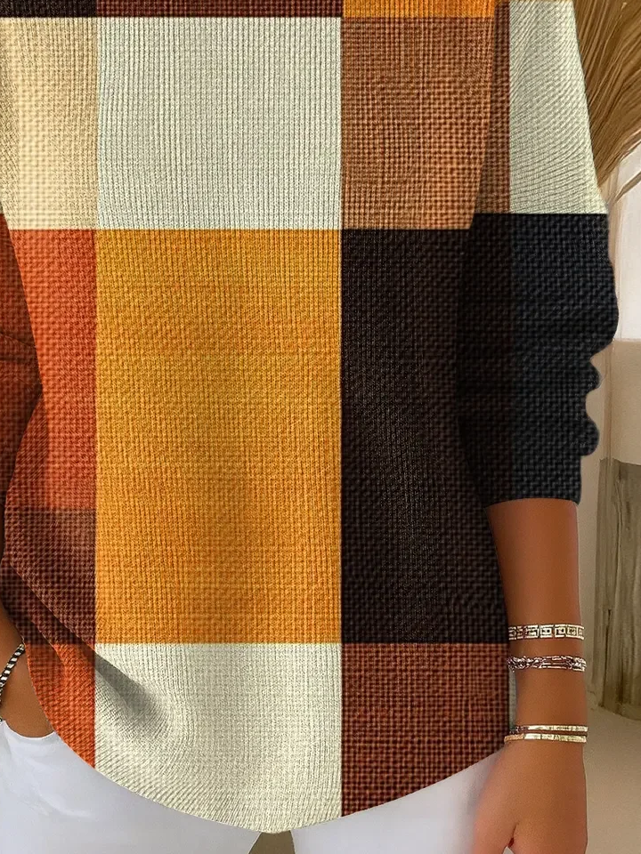 Damen Multifarben Block Print Frühling/Herbst Lässig Langarm Rundhals Pullover